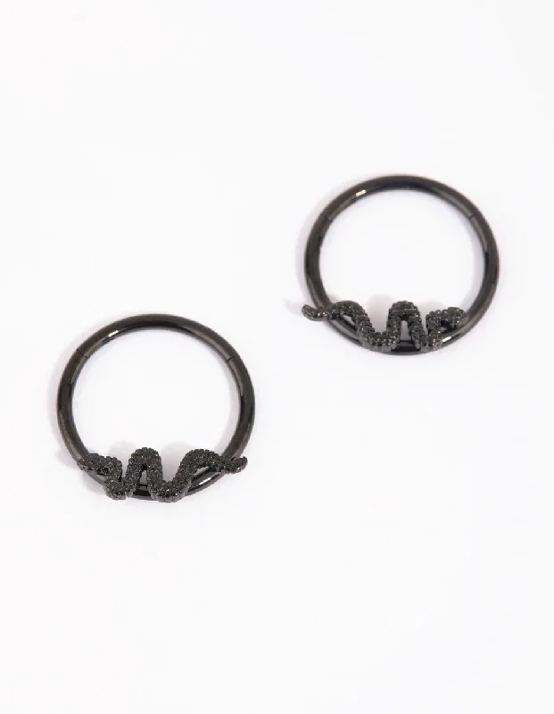 Bamboo style earrings-Matte Black Surgical Steel Snake Sleeper Earrings