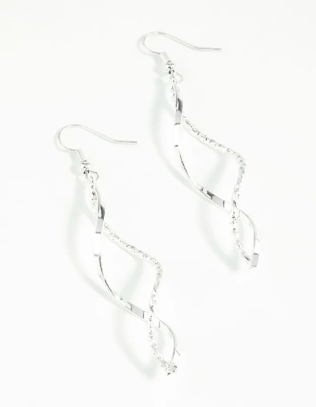 Silk cord earrings-Silver Diamond Cut Twist Earrings