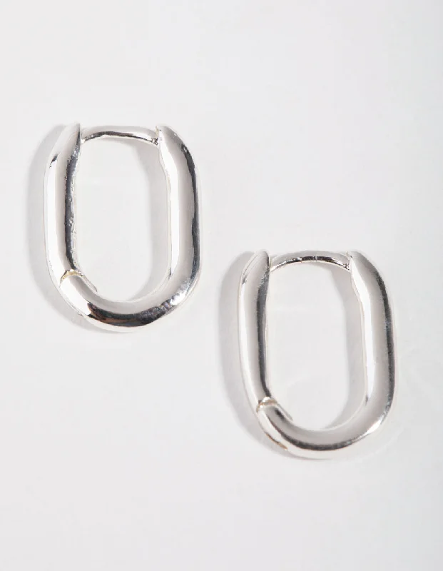 Cultured pearl earrings-Sterling Silver Sleek Oval Huggie Earrings