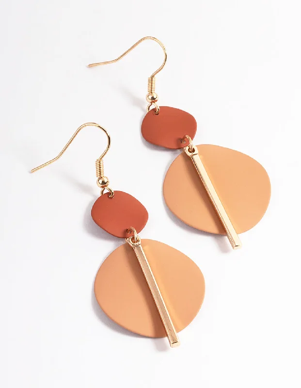 Ripple drop earrings-Brown Disc & Stick Drop Earrings