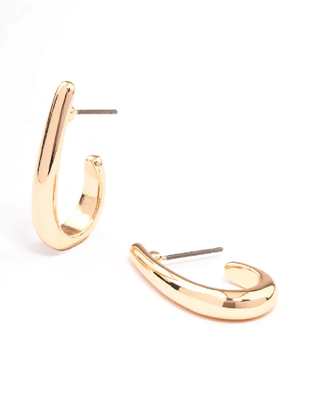 Subtle dangle earrings-Gold Tall Drop Hoop Earrings