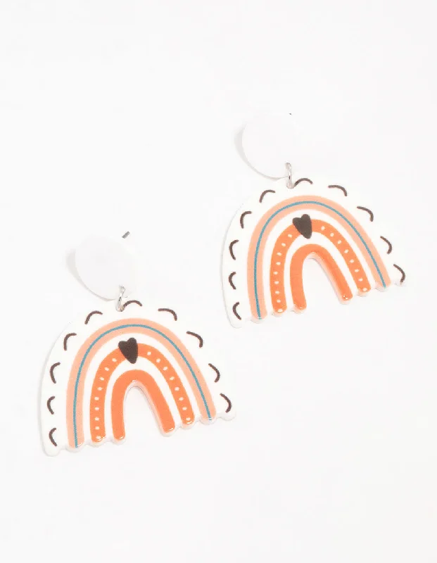 Fine threader earrings-Acrylic Rainbow Disc Drop Earrings