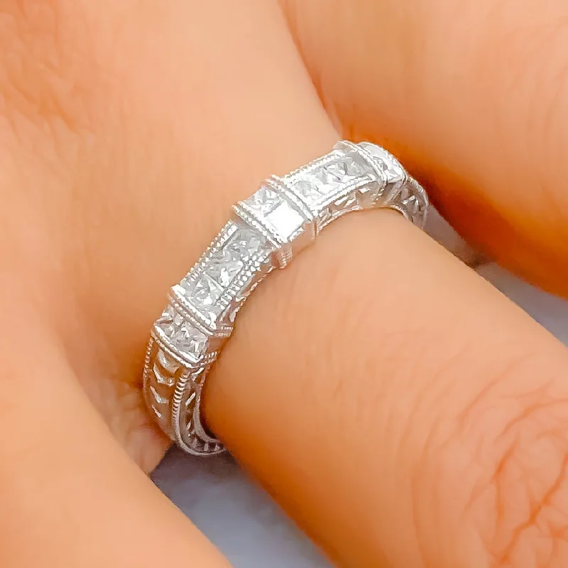 Dual-tone engagement rings-White Gold Princess Cut Diamond + 18k Gold Ring