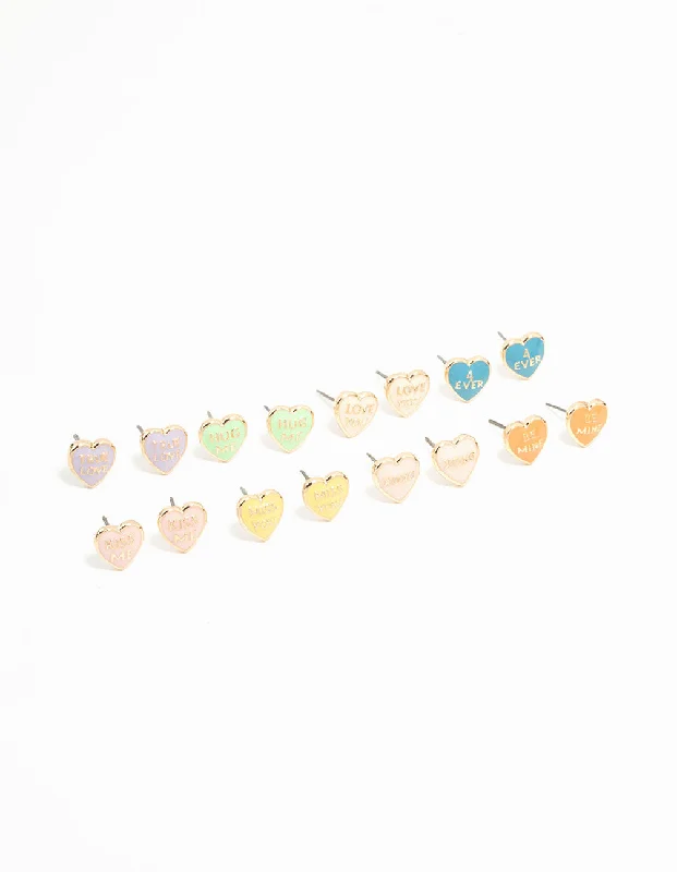 Onyx gem earrings-Gold Candy Hearts Stud Earrings 8-Pack