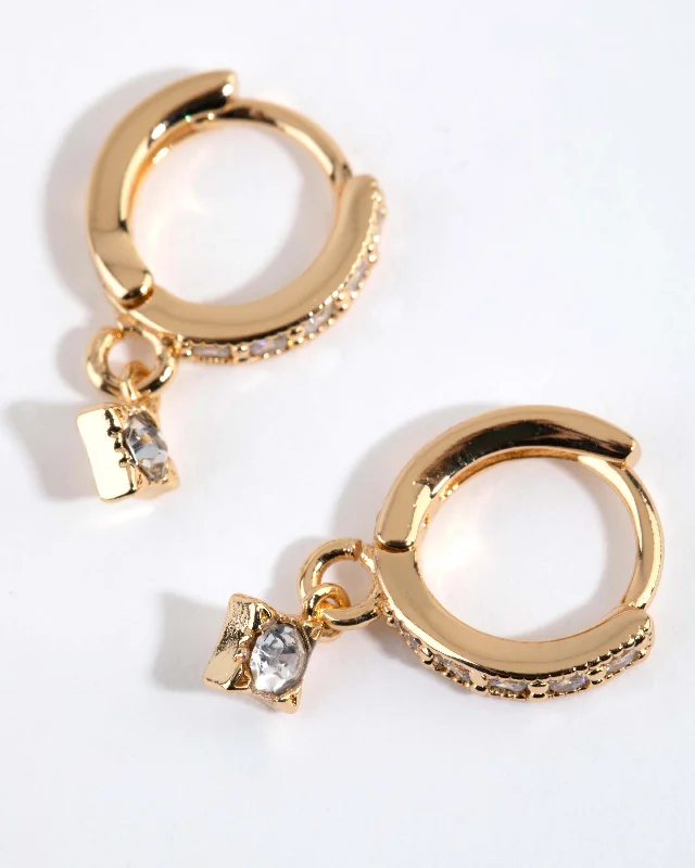 High gloss earrings-Gold Plated Dainty Drop Huggie Earrings