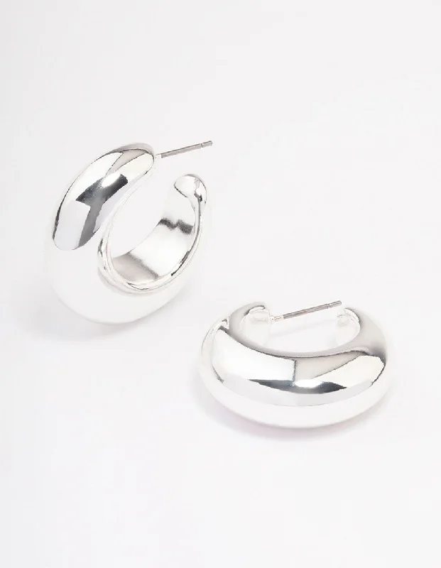 Topaz earrings-Silver Medium C-Shape Hoop Earrings