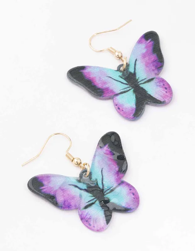 Dove feather earrings-Ombre Butterfly Drop Earrings