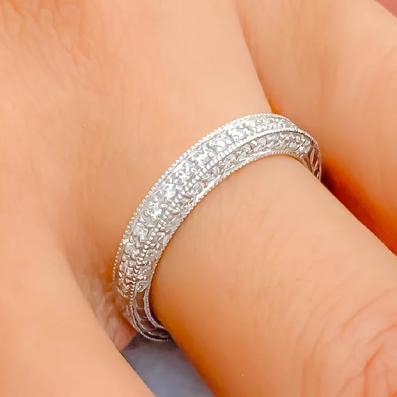 Cluster diamond engagement rings-Evergreen Engraved Diamond + 18k Gold Ring