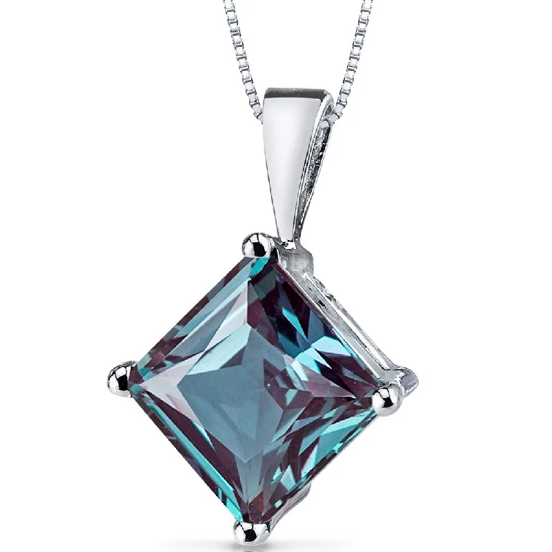 Woven tribal necklaces-14k White Gold 3 ct Created Alexandrite Pendant Necklace