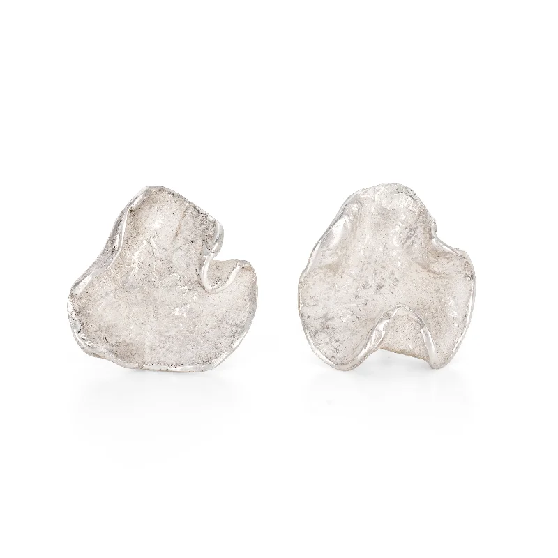 Light wood earrings-Wave Studs Silver