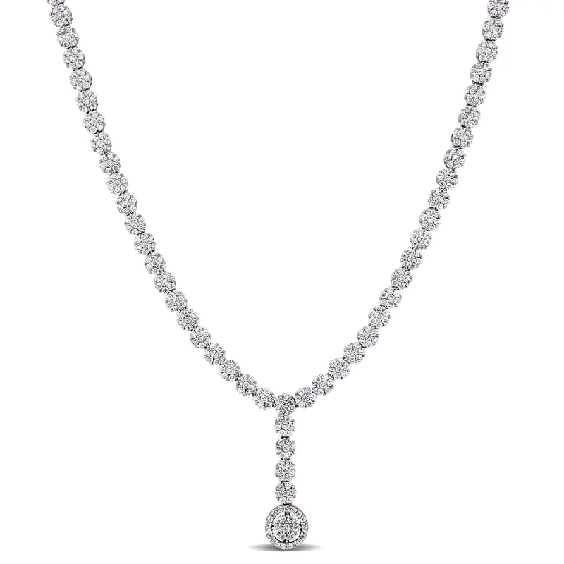 Tide shape necklaces-9 5/8ct TW Cubic Zirconia Flower Cluster Y-Necklace in Sterling Silver by Miadora