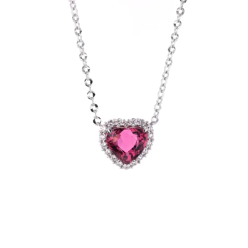 Topaz drop necklaces-Pink Tourmaline & Diamond Heart Pendant Necklace