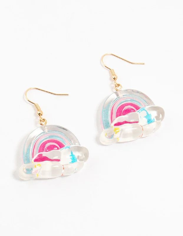 Crystal-twisted earrings-Bubble Acrylic Rainbow Drop Earrings