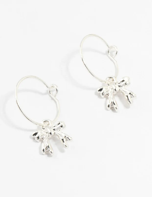 Topaz stone earrings-Silver Bow Hoop Earrings