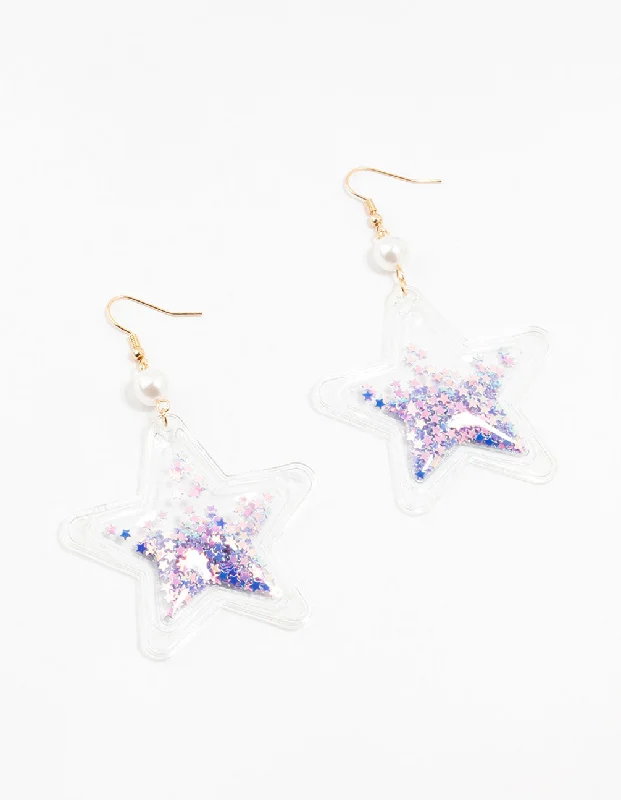 Surf theme earrings-Purple Star Shaker Drop Earrings