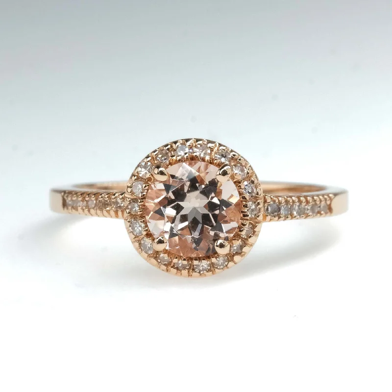 Ruby halo engagement rings-Morganite with Diamond Halo and Side Accents Ring in 14K Rose Gold