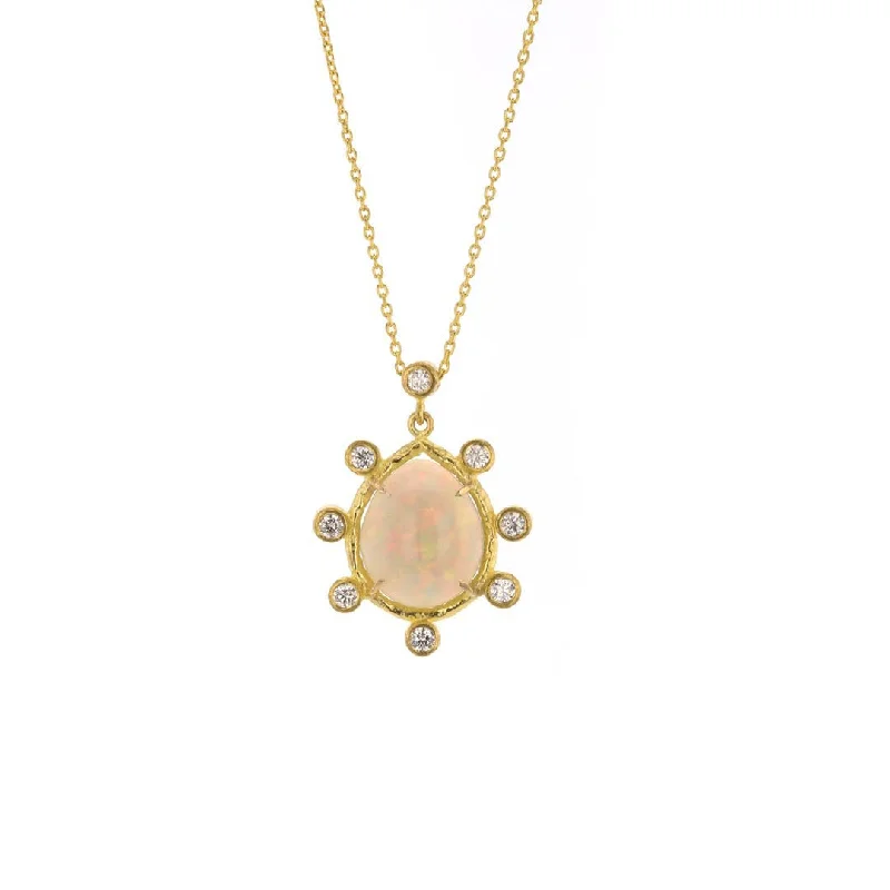 Dual birthstone necklaces-Opal & Diamond Pendant Necklace