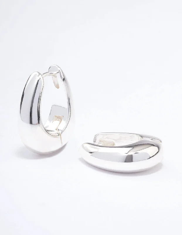 Textured disc earrings-Silver Plated Chunky Oval Huggie Earrings