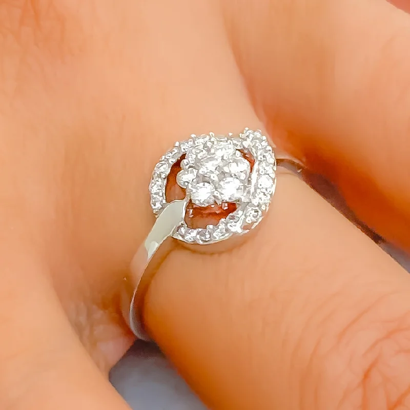 Tiny wing engagement rings-Delightful Flower & Leaf Diamond + 18k Gold Ring