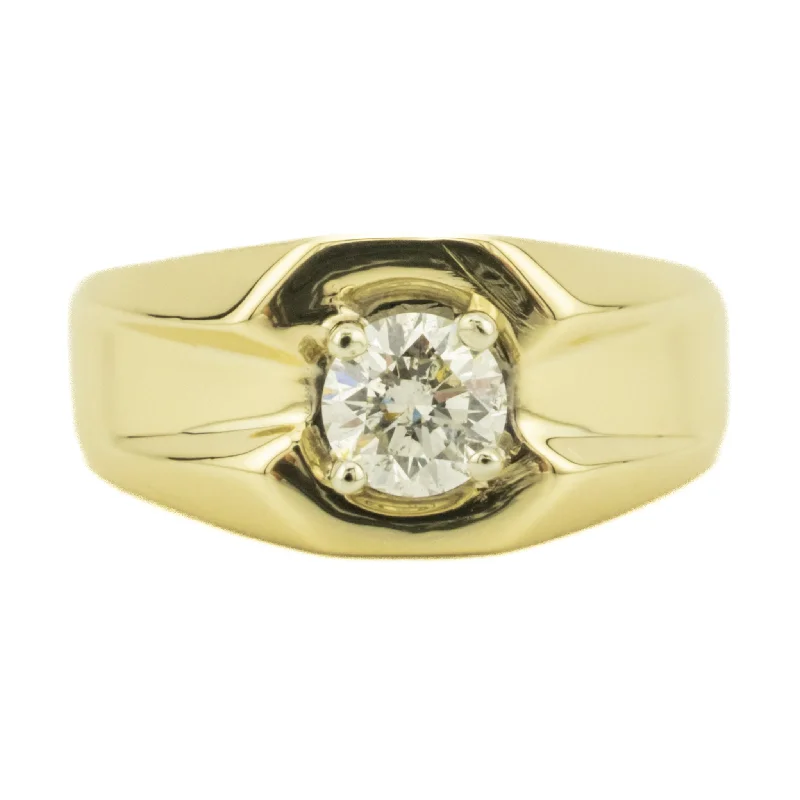 Wide halo engagement rings-0.59ctw Solitaire Round Brilliant Diamond Gent's Ring in 14K Yellow Gold -Size 7.5