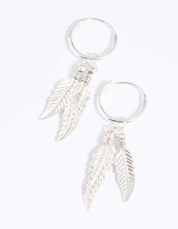 Pure crystal earrings-Sterling Silver Leaves Huggie Hoop Earrings