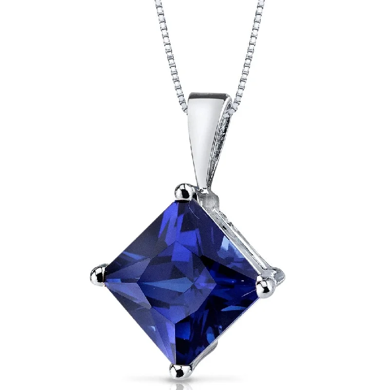 Tiny gem necklaces-14k White Gold 3.38 ct Created Sapphire Pendant Necklace