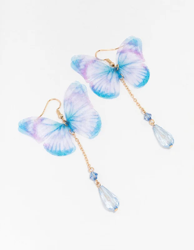 Deco style earrings-Fabric Back Tie Dye Butterfly Drop Earrings