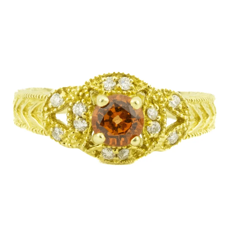 Secure clasp engagement rings-0.91ctw Round Orange Padparadscha Sapphire & Diamond Accented Ring in 18K Yellow Gold - Size 8