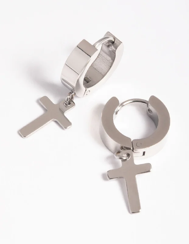 Subtle dangle earrings-Surgical Steel Cross Huggie Hoop Earrings