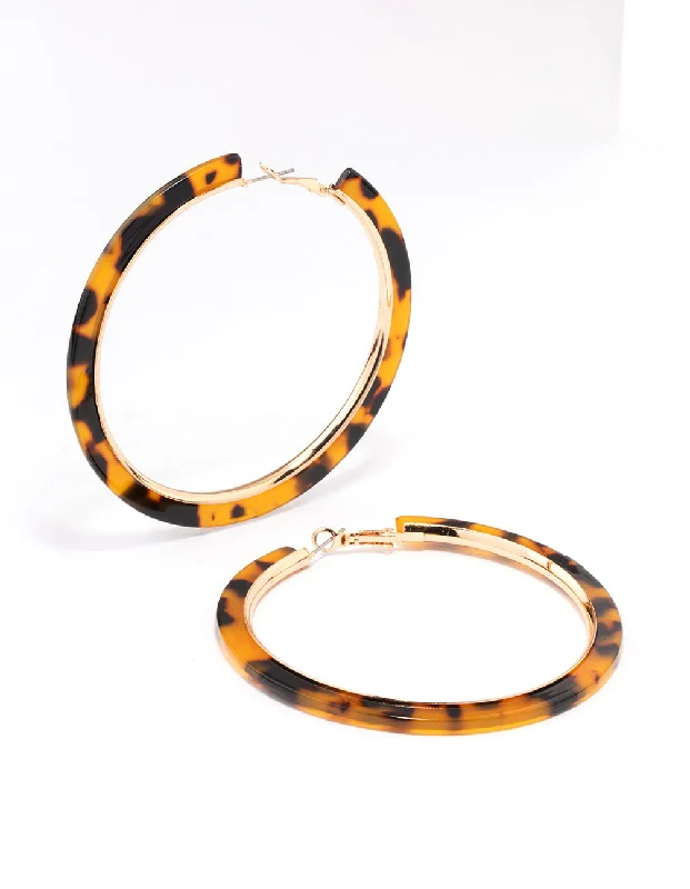 Agate drop earrings-Gold Tortoiseshell Large Hoop Earrings