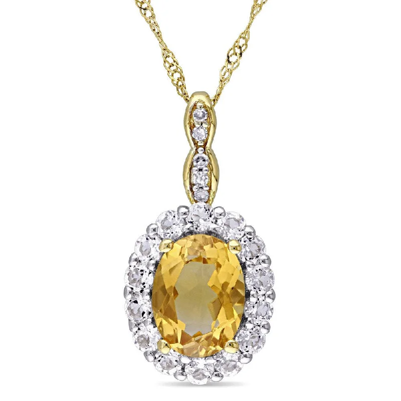 Layered chain necklaces-Miadora 14k Yellow Gold Oval-cut Citrine White Topaz and Diamond Accent Halo Necklace