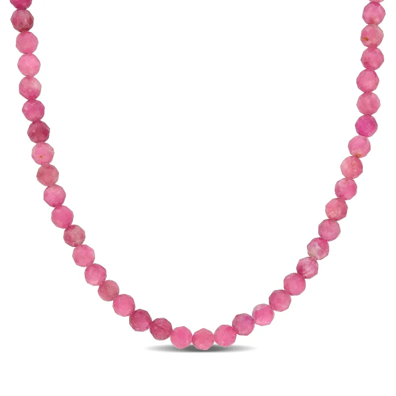 Ruby stone necklaces-Miadora 17ct TGW Fancy-Cut Pink Tourmaline Bead Necklace in Rose Silver-17+2 in.