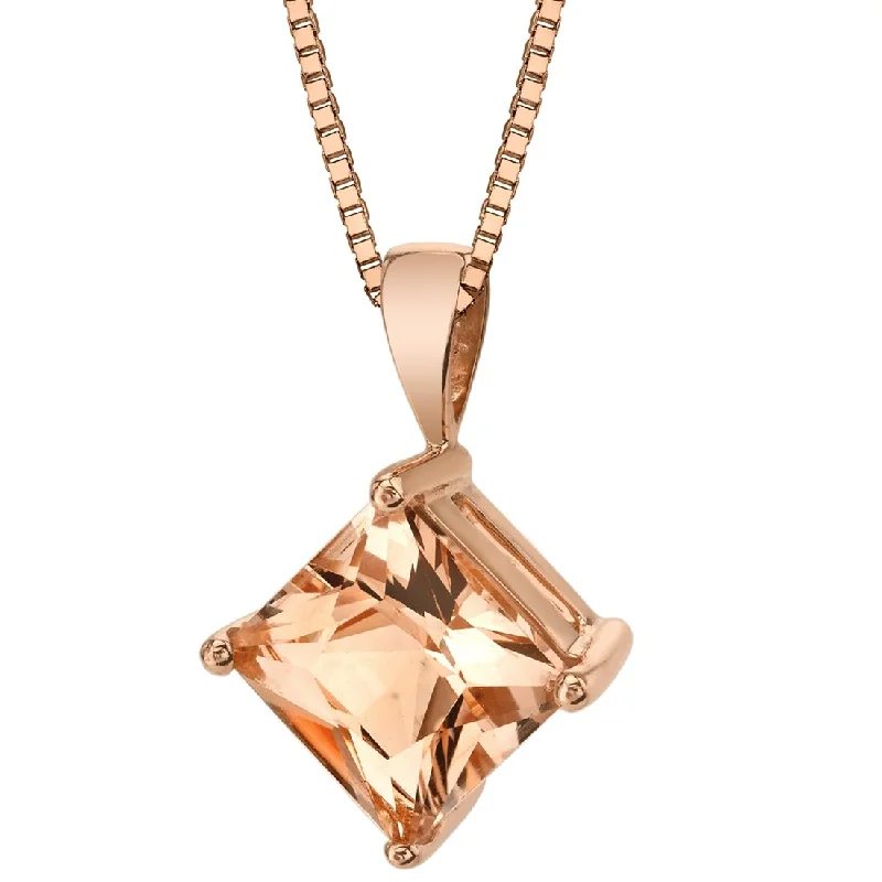 Thin filigree necklaces-14k Rose Gold 1.25 ct Princess Cut Morganite Pendant Necklace