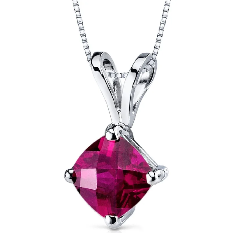 Retro photo necklaces-14k White Gold 1.11 ct Created Ruby Pendant Necklace