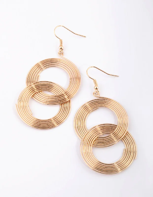 Tiered drop earrings-Gold Linked Coil Drop Earrings