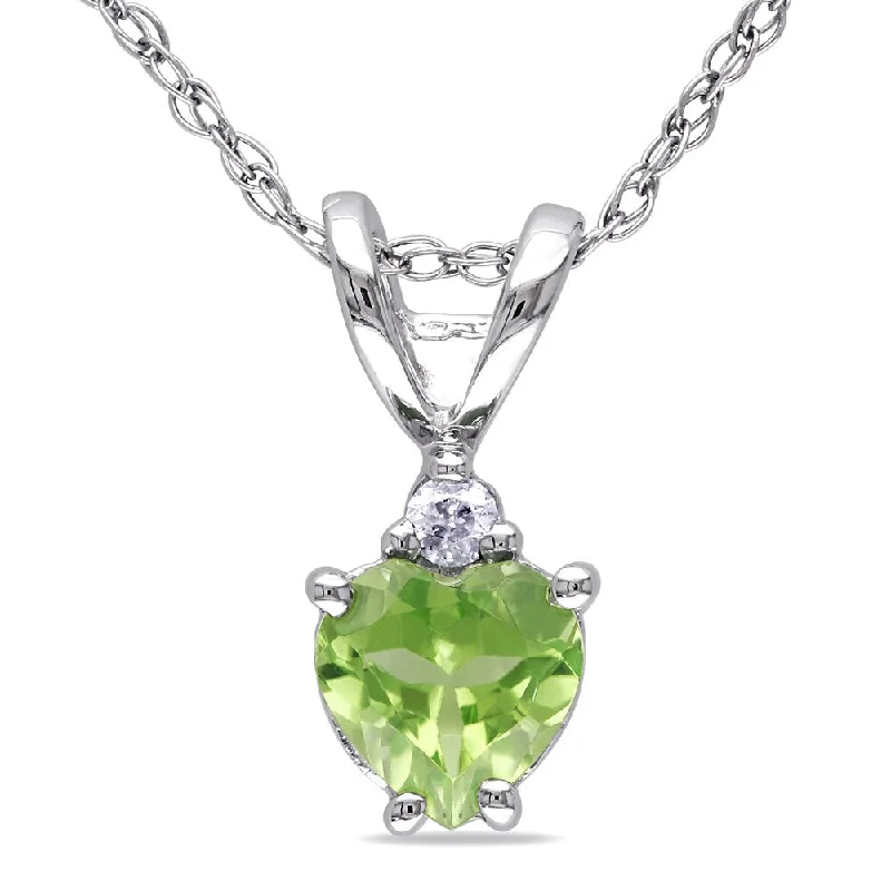 Onyx gem necklaces-Miadora 10k White Gold Peridot and Diamond Accent Heart Necklace