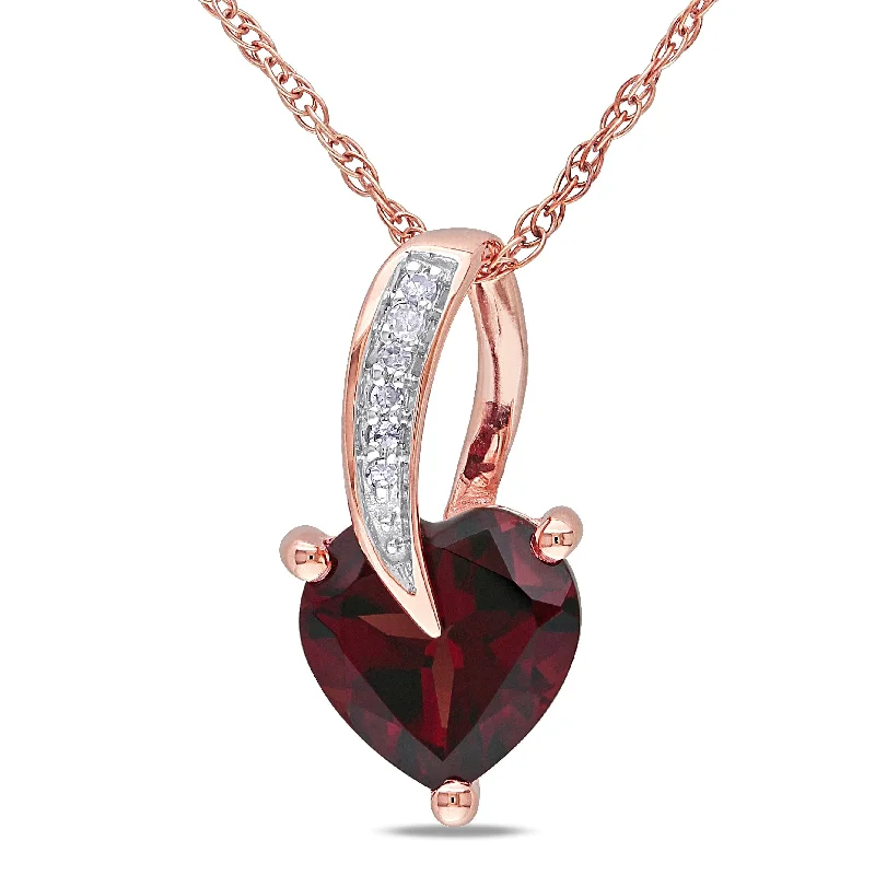 Fine bead necklaces-Miadora 10k Rose Gold Garnet and Diamond Accent Heart Necklace