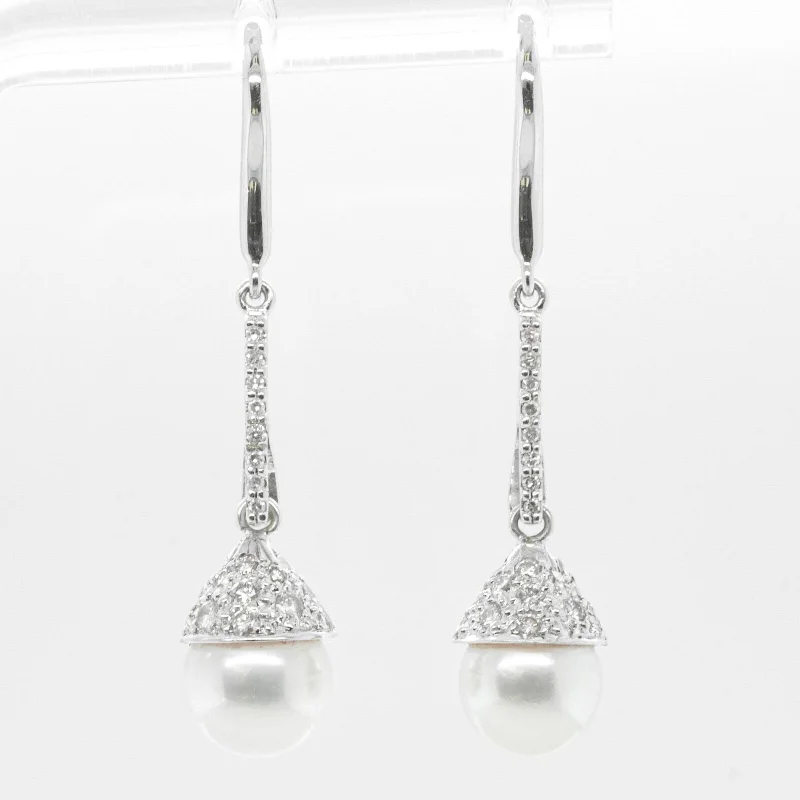 Crystal-twisted earrings-18k & 14k White Gold Diamond 8.25mm Pearl Earrings 0.45ctw 5.1g