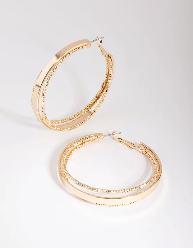 Topaz earrings-Gold Textured Hoop Earrings