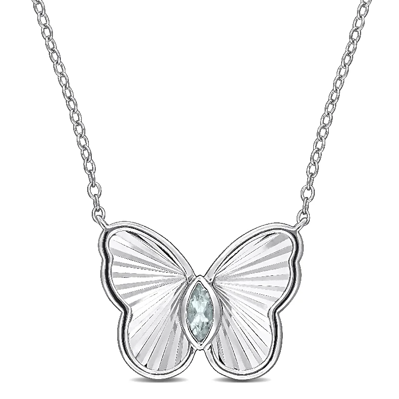 Vintage locket necklaces-Miadora 1/7ct TGW Aquamarine Necklace with Chain in Sterling Silver