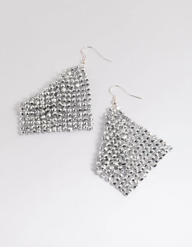 Silk cord earrings-Silver Diamante Chainmail Drop Earrings