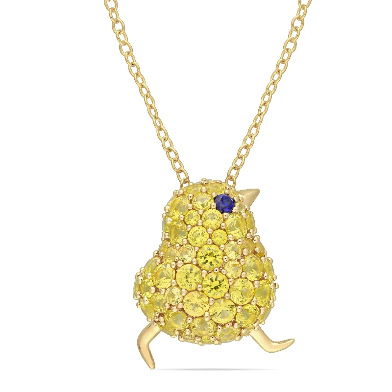 Vine weave necklaces-Miadora Yellow Plated Sterling Silver Created Blue and Yellow Sapphire Bird Necklace