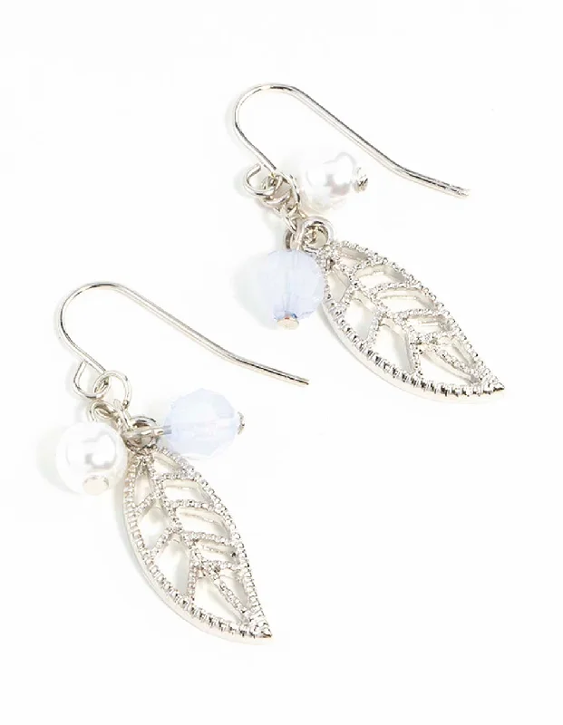 Thin hoop earrings-Silver Leaf Drop Earrings