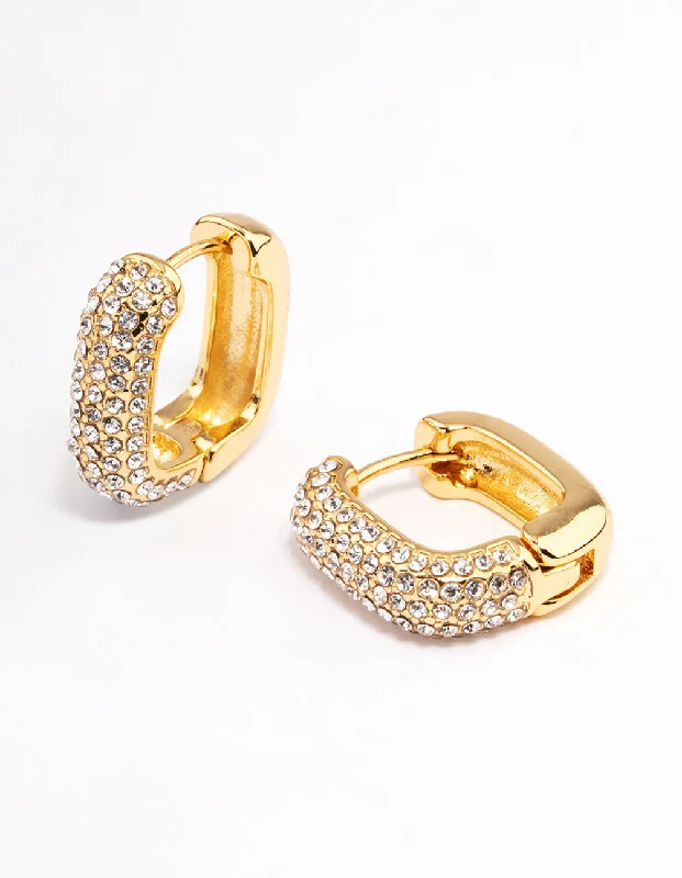 Polished bead earrings-Gold Plated Square Pave Hoop Earrings