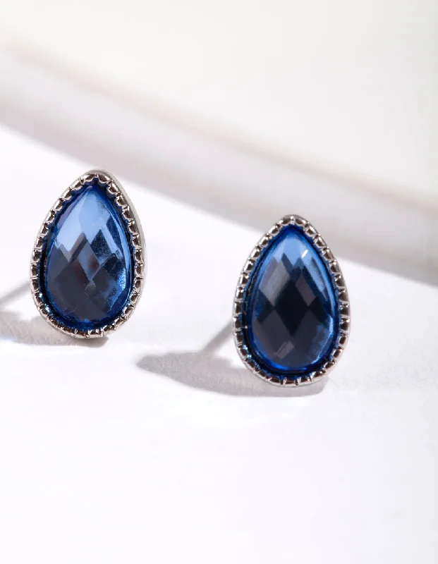 Layered tier earrings-Blue Teardrop Stud Earrings