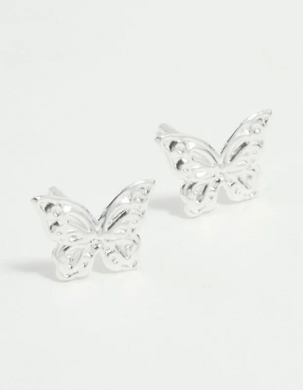 Tide design earrings-Sterling Silver Butterfly Stud Earrings