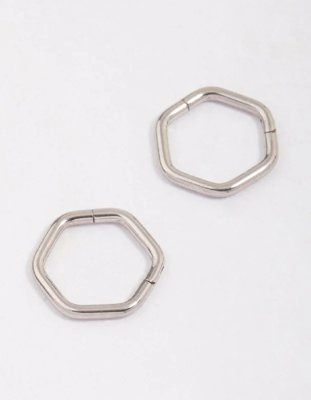 Wide hoop earrings-Surgical Steel Hexagon Sleeper Hoop Earrings 8mm