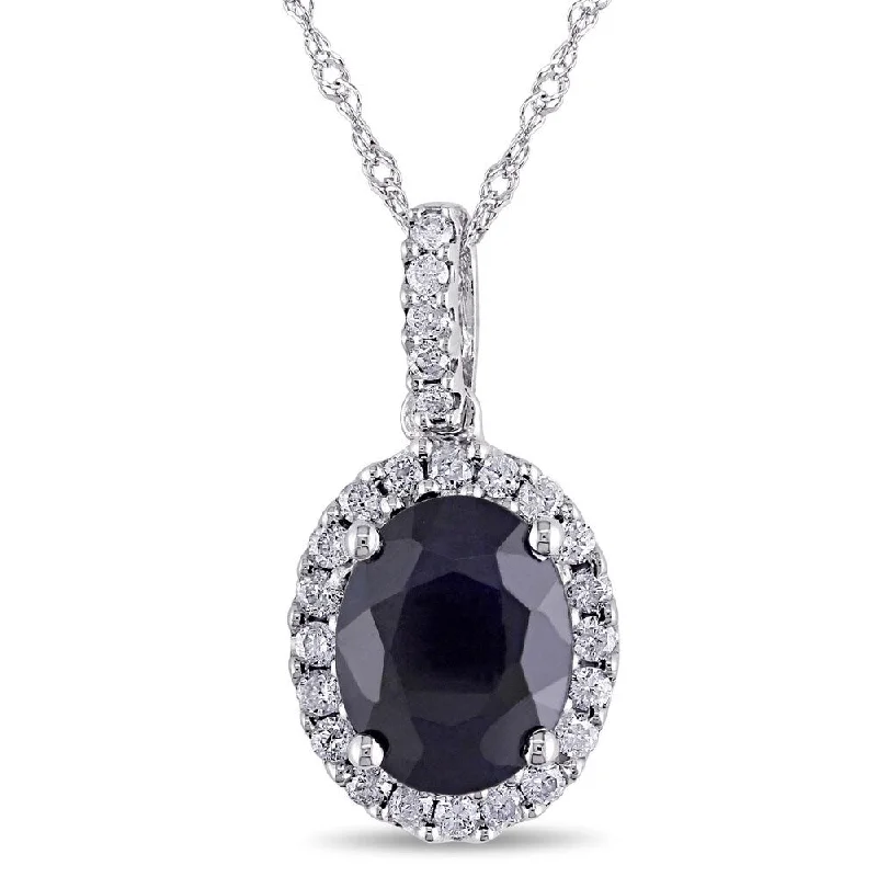 Round gem necklaces-Miadora 14k White Gold Sapphire and 1/4ct TDW Diamond Necklace (G-H, I1-I2)