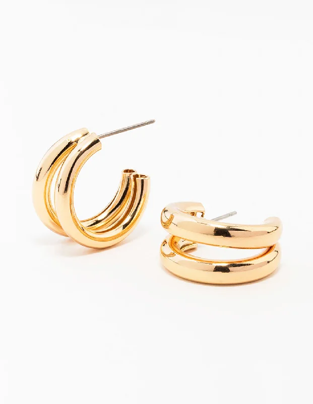 Light clay earrings-Gold Double Hoop Earrings