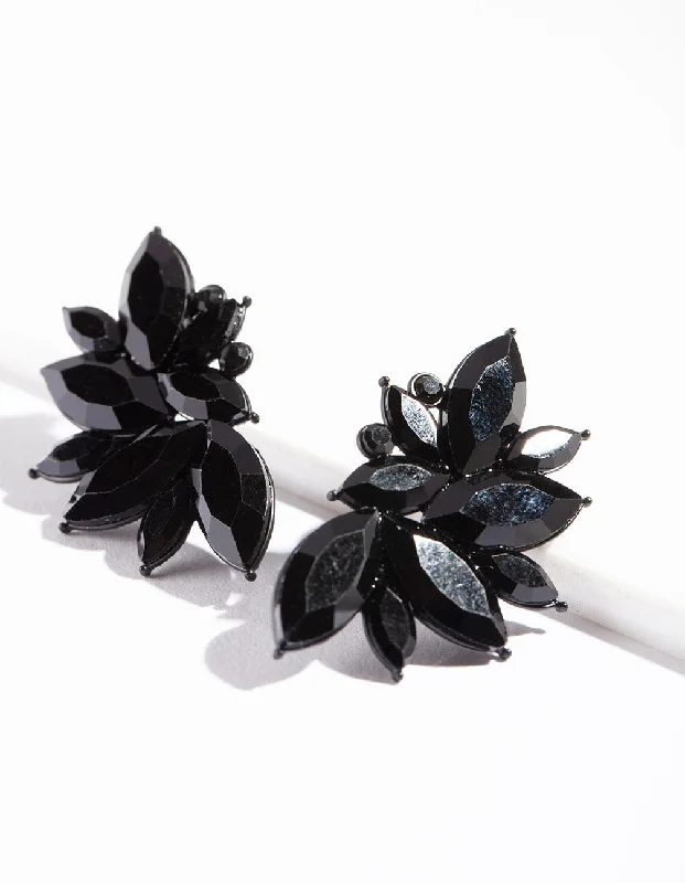 Wide statement earrings-Black Navette Statement Stud Earrings